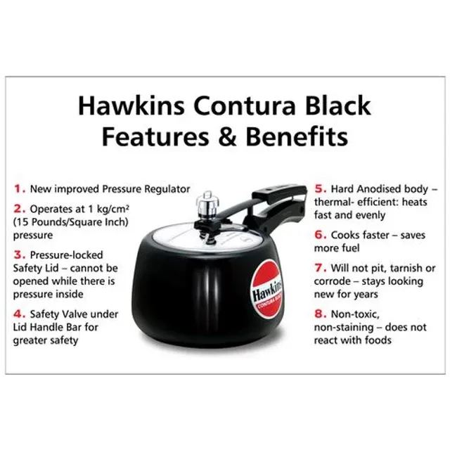 Hawkins Contura Hard Anodised Black Inner Lid Pressure Cooker - With Handle, CB30, 3 l-4.webp